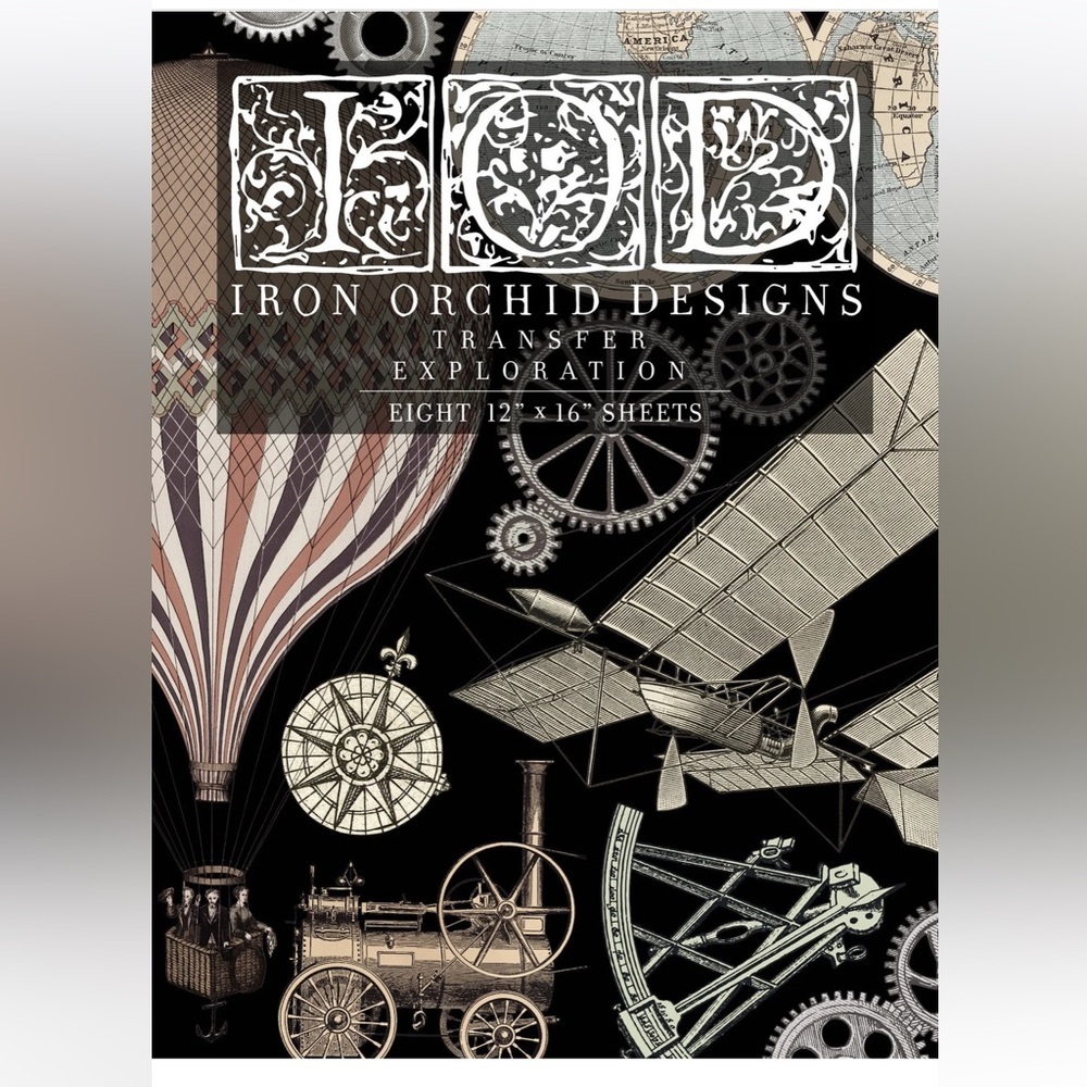 Iron Orchid Designs Exploration 8 pages of 12 x 16 Decor Transfers New with Tags
